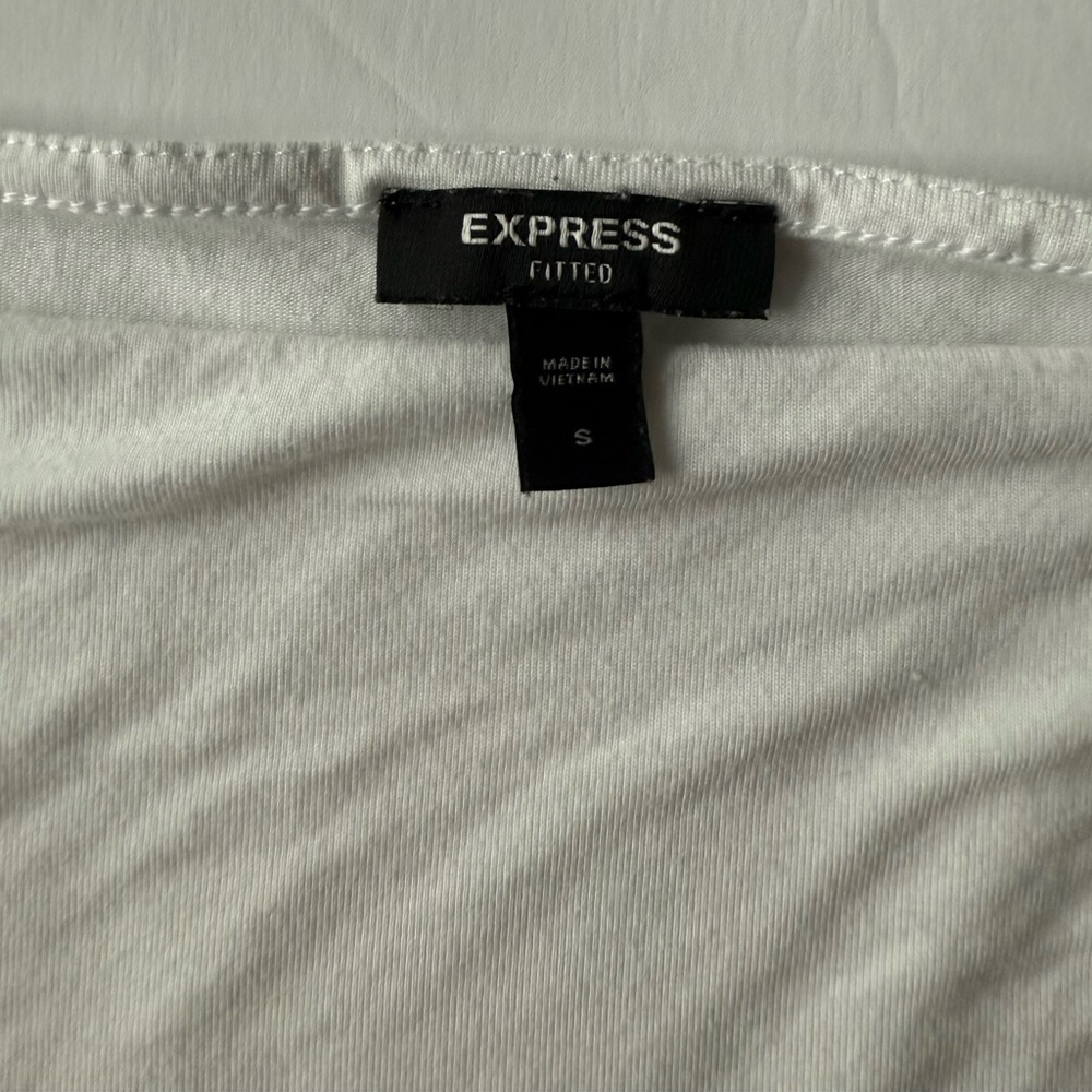 Express Supersoft Fitted Boat Neck Elbow Sleeve Tee White Size S - Picture 3 of 9